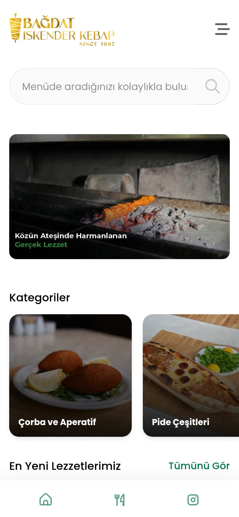 Bağdat İskender Bağcılar QR menü ekranı
