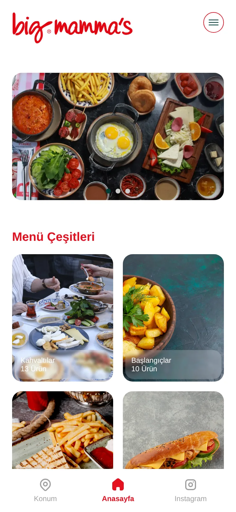 Big Mammas QR menü ekranı