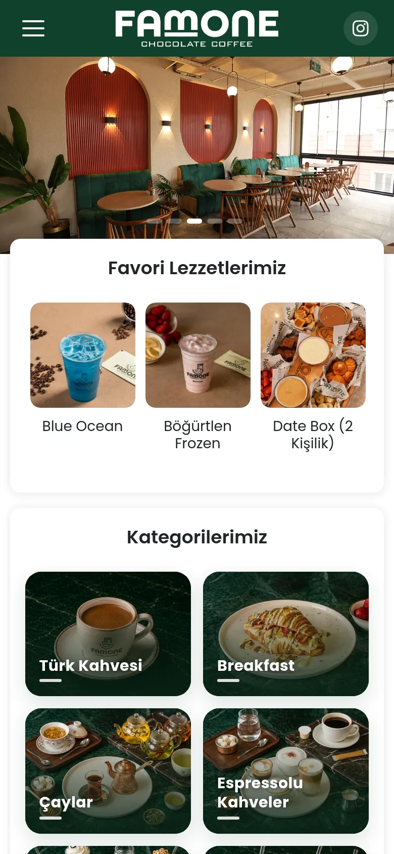 Famone Coffee QR menü ekranı