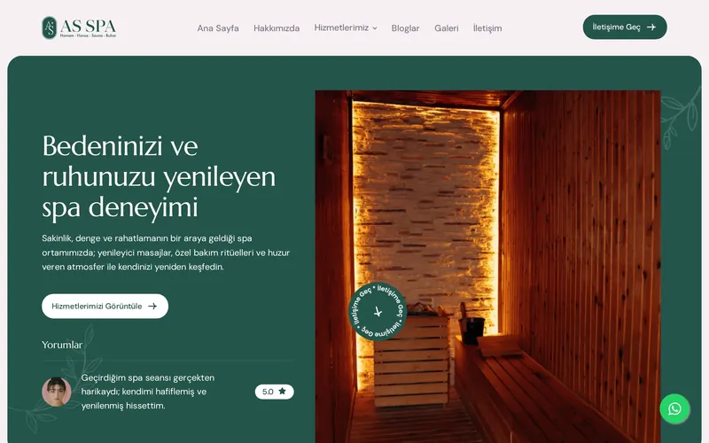 As Spa & Wellness web sitesi ana sayfası