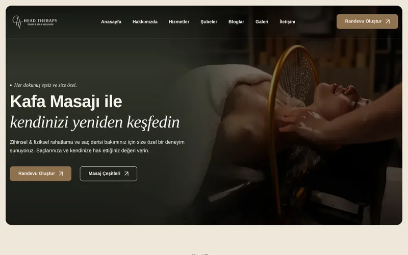 Head Therapy Spa & Wellness web sitesi ana sayfası