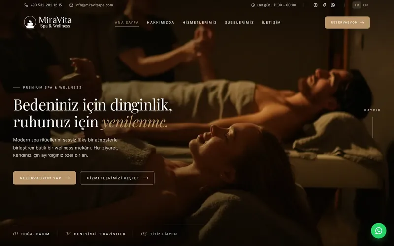 Mira Vita Spa & Wellness web sitesi ana sayfası