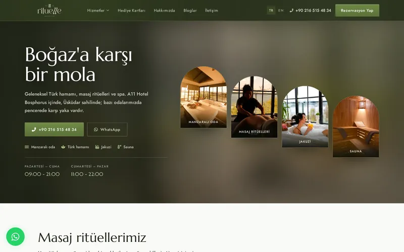 Rituelle Spa & Wellness web sitesi ana sayfası