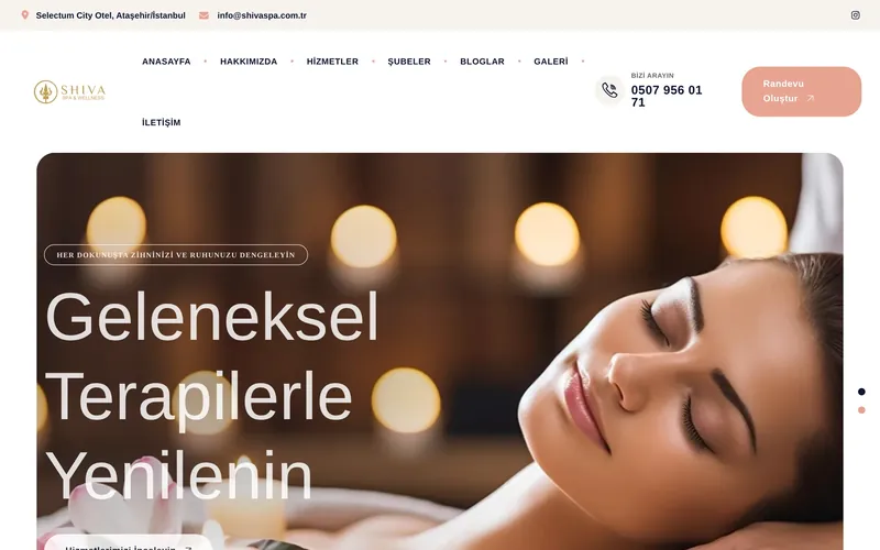 Shiva Spa & Wellness web sitesi ana sayfası