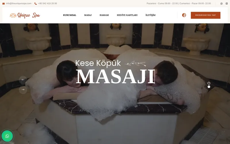 The Unique Spa & Wellness web sitesi ana sayfası